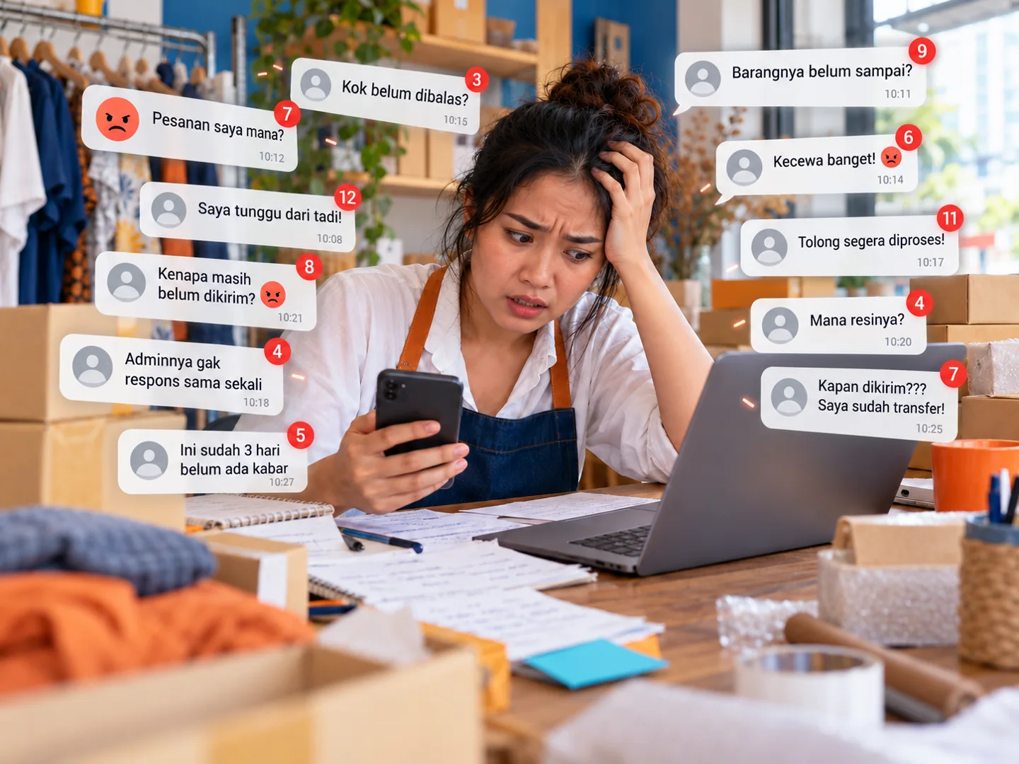 Business owner overwhelmed by manually handling messages and orders